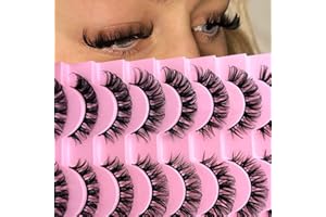 HERACKS 10 Paare 3D Künstliche Wimpern Russische Falsche Natürlicher Look, Curly Cat Eye Lashes D Curl mit Natürlichem Wispy-Volumen Katzenauge Wimpern(808)