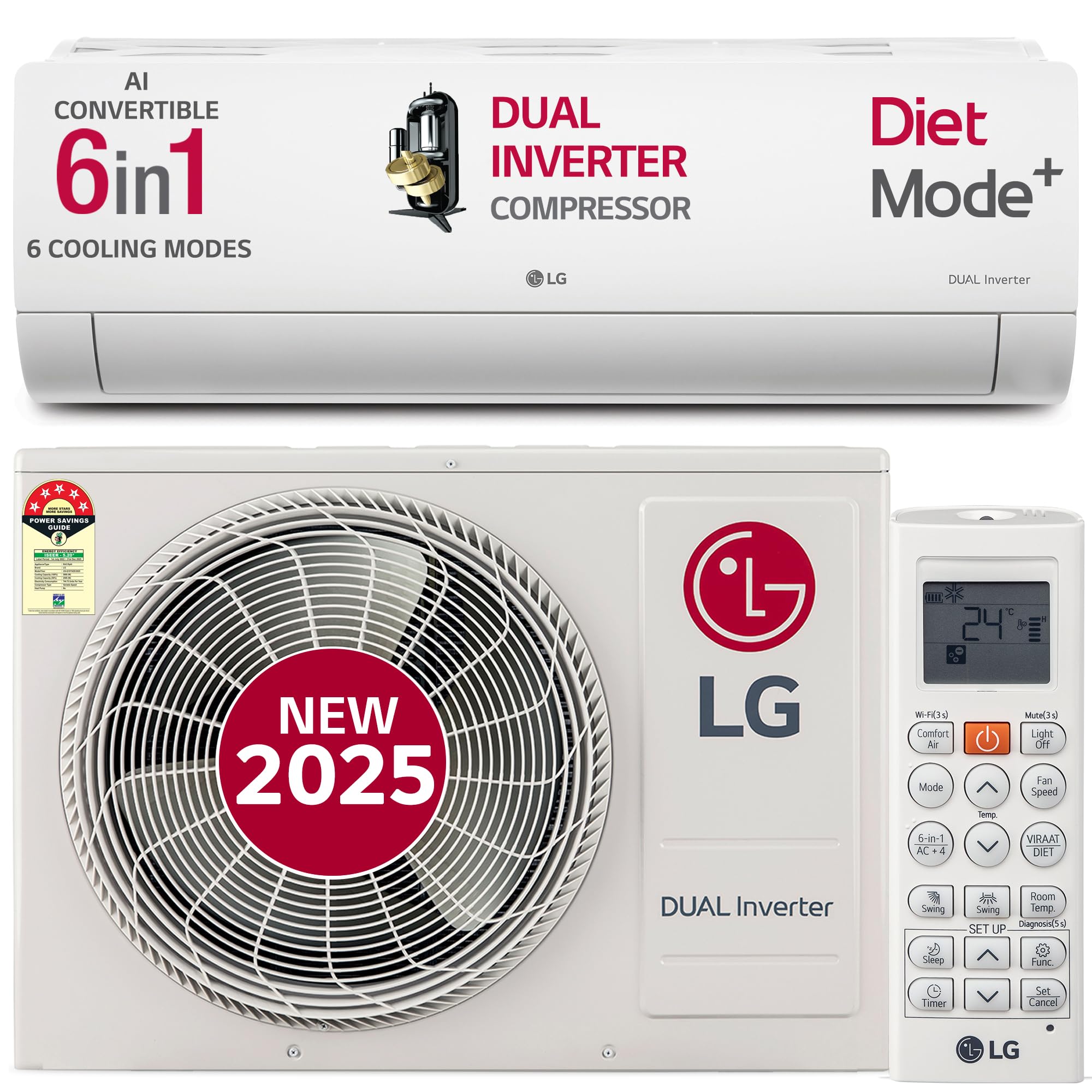 LG 1.5 Ton 5 Star DUAL Inverter Split AC (Copper, AI Convertible 6-in-1, VIRAAT Mode, Faster Cooling & Energy Saving, 4 Way S