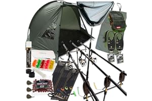 DNA Complete Carp Fishing Set up with Shelter Bivvy Rods Reels Alarms Net & Tackle