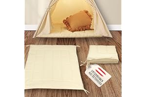 LIONHERZ® Tipi-Matte mit Bänder 120x120cm | gepolsterte Bodendecke für Spielzelt/Spielhaus | weiche quadratische Spieldecke für Kinder| abgesteppte Einlage/Unterlage zum Binden (Sunny Cream)