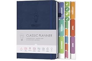 Daily Planner & appointment diary - Gratitude journal, wellness journal & 2024 Undated weekly planners and organisers - Desk journals for women & men - LUX Productivity Classic (NAVY BLUE)