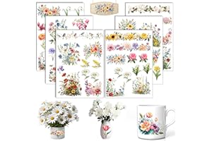 AOIUENOK Rub On Sticker Blumen, 6 Stück A5 Rub On Aufkleber, Rub On Folie Transferaufkleber, Rub On Blumen, für Möbel, Glas, Holz, Scrapbooking, DIY Basteln Deko (Blumen)