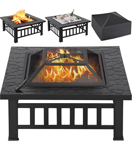 Outsunny vuurkorf, incl. pook, metalen constructie, 48 x 48 x 41 cm, zwart