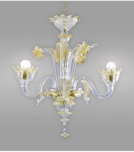 Milano Lustre en verre de Murano 5 lumière cristal or Milano Lustre en verre de Murano 5 lumière cristal or
