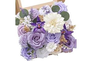 Serwalin Bouquet de fleurs artificielles violettes avec tiges pour centres de table, bouquets de mariage, fête prénatale, arrangements de fête, décoration d'intérieur
