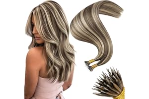 Moresoo Nano Ring Hair Extensions Human Hair Dark Brown with Caramel Blonde Cold Fusion Nano Hair Extensions Real Human Hair Highlights Remy Straight 14 Inch 1G/S 50G/Pack #P4/27