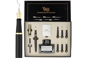 Wordsworth & Black Calligraphy Set - Premium Pens, Ink Refill, 6 Cartridges, Gold Ink Ink Bottle, Replacement Nibs for Gift or Journaling