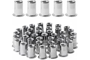 Gueenky 100 Pezzi Dadi Rivetti Filettati in Acciaio Inox, M6 Dadi Filettati a Testa Piatta, Assortimento Inserti Filettati Mobili in Legno (12 mm x 15 mm)