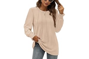 Aokosor Womens Jumpers Long Sleeve Tops Women Crew Neck Sweatshirt Pleated Tunic Shirt