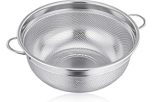 Joyfair Colander Stainless Steel, 20cm Metal Micro-Perforated Colander with Handle for Straining/Rinsing/Draining, Ideal for Food Rice Pasta Fruits Vegetable, Fine Mesh & Dishwasher Safe
