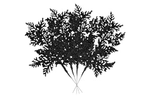 VEYLIN Artificial Christmas Leaves Picks, Black Glitter Branches for Xmas Tree Wreath Festival Decoration, 28 cm/10 Pcs