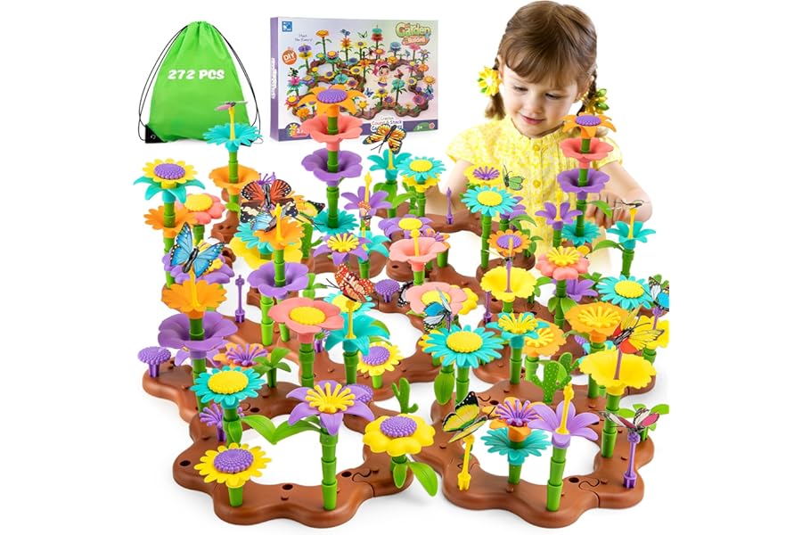 Funsland Flower Garden Building Toys - 272 PCS Girls DIY Construction Toys Set Gifts for Kids 3-6 Years Old Boys Girls