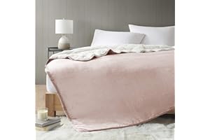 Comfort Spaces Reversible Weighted Blanket Adult-Glass Beads Filling Ganzjahres-Bettbezug, weich, schwer, gesteppt, kuschelig warm, Velvet to Sherpa Blush, 60"x80" / 15lbs