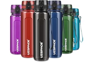 UZSPACE Botella de Agua Deportiva 500ml-750ml-1000m,Botella de Agua Tritan Ecológica y sin BPA. Reutilizable con Tapa a Prueba de Fugas para Correr, Gimnasio, Yoga, al Aire Libre y Acampar
