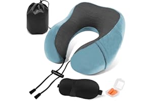 ARTREE Neck Pillow Aeroplane Travel Pillow Memory Foam Neck Pillow Adult with Ear Plugs Eye Mask and Carry Bag Soft Breathable Neck Pillow Car Ideal for Travel Camping Office