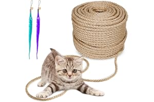 Kulamo Corda in Sisal per Gatti, 10m x 9mm Corda in Sisal per Gatti, Corda in Sisal per l'Addestramento dei Gatti, Giocattoli per Gatti 2 Pezzi in Omaggio, Casa, Giardino, Corda per Grattachecca
