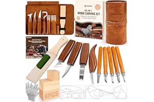 KERNOWO Woodworking PU Case Set, Wood Carving Kit with Deluxe PU Leather Case, Basswood Blocks for DIY Beginners and and Enthusiasts Gift Idea (25PCS)