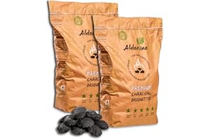 Alderline Premium Charcoal Briquettes (8kg) - Perfect for slow BBQ sessions - Ready in 15 Minutes, Pillow-Shaped, Up to 300°C, 4+ Hour Burn Time - 100% Natural, Sustainable Charcoal for Grilling