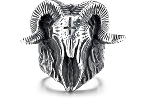 GTHIC Stainless Steel Skull Satan Sheep Rings For Men Gothic Anti Cross Demon Devil Goat Head Baphomet Punk Rings Jewelry US Size 7-16