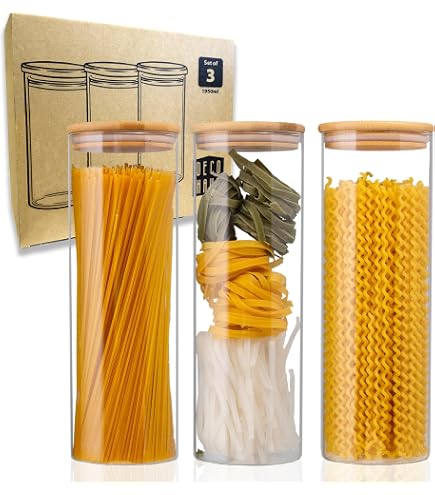 Bocaux En Verre Avec Couvercle Bambou 950ml - Étanches Et Empilables - Lot De 3 - Pour Aliments Secs/Épices/Café
