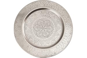 MARRAKESCH Marrakech - Bandeja decorativa oriental bohemia de metal, 50 cm, para decoración de mesa de cocina y salón, estilo vintage, color plateado