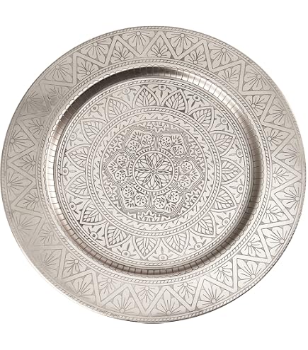 Casa Moro Marokkanisches Serviertablett Nermin - 40 Cm Rund, Antik-Gold Look, Orientalische Handarbeit