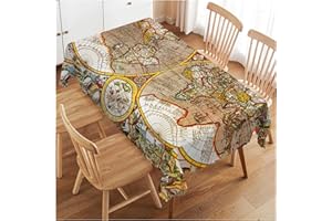 Walmsco Tablecloth World map Retro Style Decor For Dining Room Kitchen Rectangular Table Cover 132 * 178cm