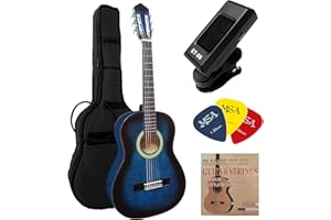 MSA MUSIKINSTRUMENTE 3/4 guitare classique pour enfants bleu avec accessoire, set sac, cordes, plectre, accordeur