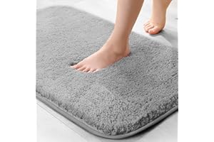 wyewye Microfibre Bath Mat, Door Mat, Pet Mat, 2cm Super Thick Bath Rug, Bathroom Rug 40x60cm Grey, Machine Washable, Non-slip, Super absorbent, Fluffy, Anti Mould, Extra Soft