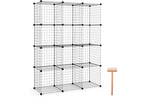 CASART 12/24 Cube Storage Shelves, Interlocking Frame Grid Wire DIY Wardrobe Closet Cabinet Rack, Toy Books Clothes Plants Display Organiser Unit for Home Living Room Bedroom (12 Cube, Black)