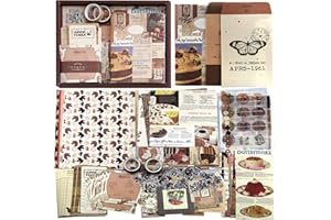 DNGH Scrapbooking kit Vintage Materiel Accessoires Lot de 346 Autocollant Scrapbook Esthétique Sticker Avec Grille A6 pour DIY Bullet Journal Cadeaux