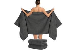 Hammetex 2er Set Extra Große Badetücher – 80x200 cm Saunatücher, 500 GSM, 100% Baumwolle – Weich & Saugfähig – Luxuriöse Große Spa-Handtücher, Anthrazit