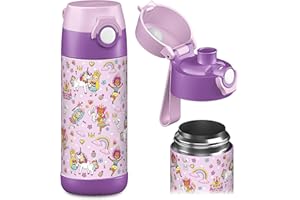 Jarlson® Trinkflasche Kinder - Thermo Edelstahl Wasserflasche - BPA frei - auslaufsicher - Kinderflasche mit Chug Deckel- Flasche für Schule, Kindergarten - 350ml (Prinzessin, 350 ml)