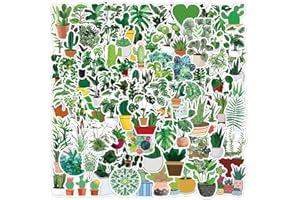 BIMANI 100PCS Planta Verde Pegatinas, Vintage maceta de plantas florales Pegatinas Packs para el ordenador portátil, botellas de agua, teléfono, ordenador