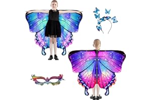 plainshe Alas de mariposa para niñas, ala de hadas de doble cara, disfraz de mariposa para Halloween, juego de 3 capas de mariposa