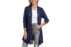 iClosam Gilet Femme Long Drapé Ouverte Devant Tricot Décontracté Veste Femme Longue Cardigan Léger Long Femme Manches Longue