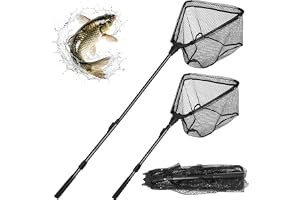Fiskhåv Teleskopisk 90 cm – Vikbar Håv med Gummerat Nät, Kompakt Hopfällbar Håv för Fiske, Underhåv/Karphåv för Damm & Outdoo