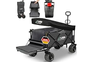 ‎LAWA LIVING AND LIFESTYLE Bollerwagen faltbar mit Dach mit Bremse Handwagen Faltwagen Gartenwagen Transportwagen klappbar bis 100kg Strandwagen Campingwagen klappbar breite Räder Leiterwagen (GRAU mit Plane)