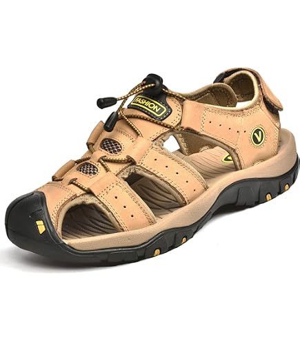Sandales Randonnée Homme FLARUT - Cuir Véritable - Semelle PU - Ouvertes Orteils - Trekking Et Plage