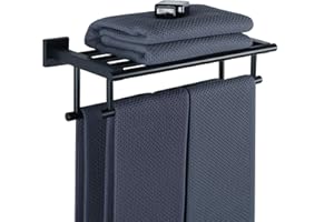 SAYAYO Toalleros de Baño, Doble Barra de Toalla Pared Estante de Almacenamiento, Accesorios de Acero Inoxidable Colgador Trapos de Cocina 40CM, Negro EGZ8040-B