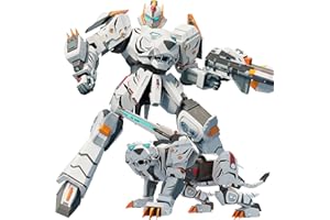XUEXUE 10 Inch Tiger Robot Toy for Kids - Animal Deformation Assembly Robot for Boys & Girls Ages 6-12 Inches (White)