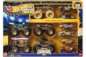 Hot Wheels Trophy Champions Coffret véhicules Monster Trucks avec Bigfoot, 5-Alarm, Bone Shaker, Mega-Wrex et Tiger Shark et 6 voitures en métal, JDW07