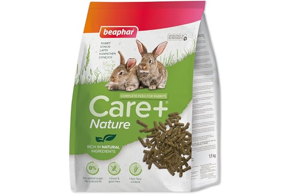 BEAPHAR – Care+ Nature – Alimentation Complet pour Lapin – sans céréales – Riche en Fibres & en ingrédients naturels – sans Sucre ajouté ni Colorant – Participe à l’Usure Naturelle de Dents – 1,5 kg