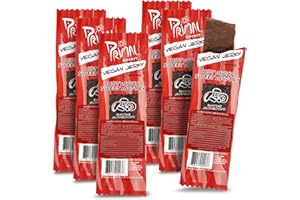 Primal Spirit, Vegan Meatless Jerky Strips - High Energy, High Protein, Non-GMO, 93% Fat-Free Snacks, Vegan Jerky - 28g, Pack of 6 Hot & Spicy Flavour