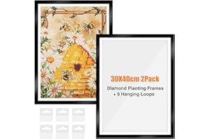 NAIMOER Upgraded 2Pack Diamond Painting Frames, Frames for 30x40cm Diamond Painting Canvas, Magnetic Diamond Art Frame Self-Adhesive, Diamond Painting Frames with Hooks for Wall Window Door (Black)