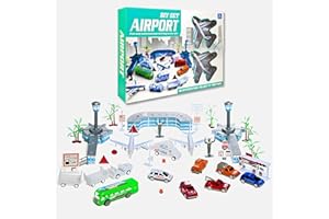 SGM Kids DIY Airport Scene Play Set, 39pcs Airplane Toy, Airline Cargo Vehicle Play Set with Metal Cars, Airport Toy for Boys & Girls, Educational Role Play Construction Set - HS-P8