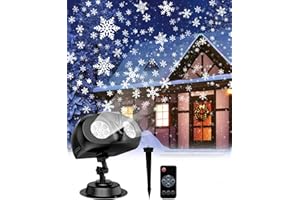 FTSMTK Christmas Projector Lights Outdoor, IP65 Waterproof, Led Snowfall Projector with Remote Control, Large Snowflake for Indoor Outdoor Decoration Xmas Halloween Garden Party
