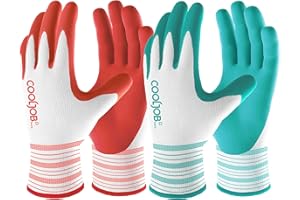 COOLJOB Gardening Gloves for Women, 6 Pairs Ladies Gardening Gloves, Comfortable Breathable Garden Gloves, Gardening Gift, Medium Size Fits Most, Red & Green (Half Dozen M)