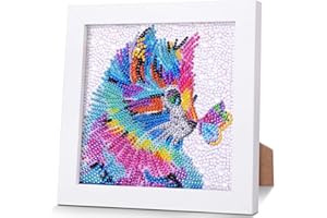 AmzKoi 5D DIY Diamond Painting Broderie Kit Complet (Chat) avec Cadre en Bois pour Enfants Filles Adultes, Arts & Craft pour Décoration Murale 18 x 18 cm