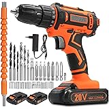 OUBEL Akkuschrauber/Akku Bohrschrauber, Max 20V/2Ah, 2x2000mAh Lithium Akku, Drehmoment 42N.m, 60Min Ladegerät, 3/8 Inch Bohr